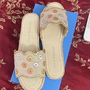 Jack Rogers Metallic Floral Slide Sandals
